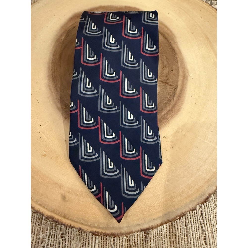 Christina Dior Neck Tie Mens Blue Red‎ Grey  Geometric Tie Vintage USA